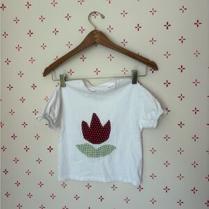 White Kids Tulip Appliqué Tee - Red & Green